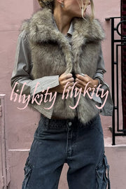 Stylish Collared Sleeveless Short Faux Fur Vest