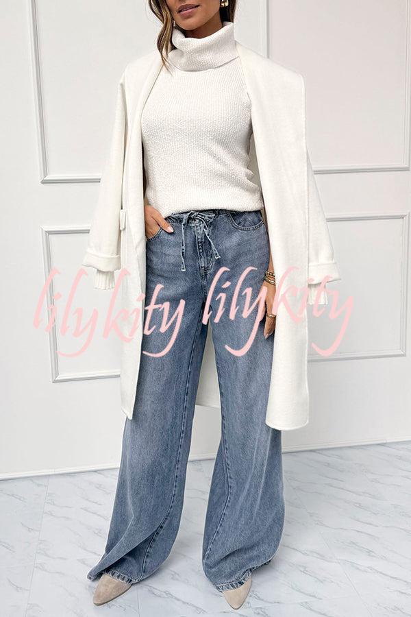 Comfortable Season Ribbed Knit Turtleneck Sleeveless Relaxed Sweater