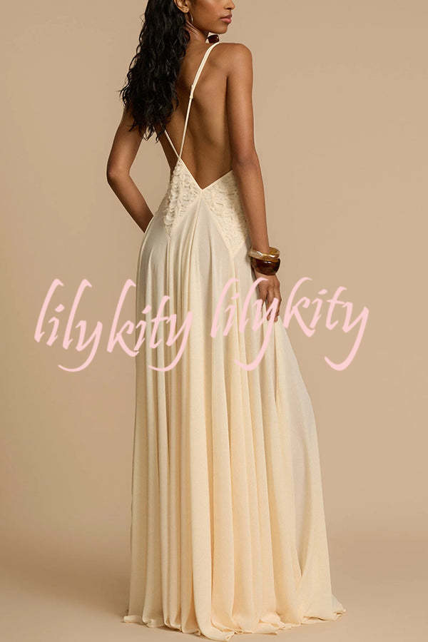 Venus By The Sea Tulle Lace Patchwork Backless Flowy Maxi Dress