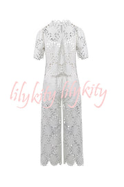Eliose Scallop Cutout Embroidery Lace Short Sleeve Loose Top