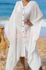 Rustic V Neck Button Down Cover Up