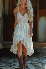 Bohemian Style Sling High-waisted Irregular Midi Dress