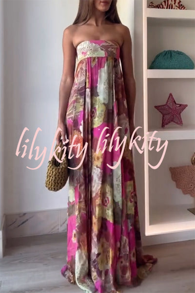 Shelia Ethnic Floral Print Off Shoulder A-line Maxi Dress