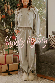 Dear Daydream Loose Bow Tie Long-Sleeved Sweatshirt and Elastic Waist Pocket Pants Set