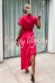 Extraordinary Cut Asymmetrical Short Sleeve  Loose Midi Dress