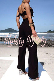 Three-dimensional Flower Accessories Hollow Pocket Jumpsuit