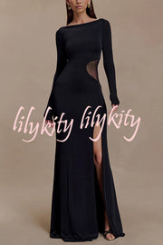 Fashion Long-sleeved Slim Sexy Hollow Slit Maxi Dress