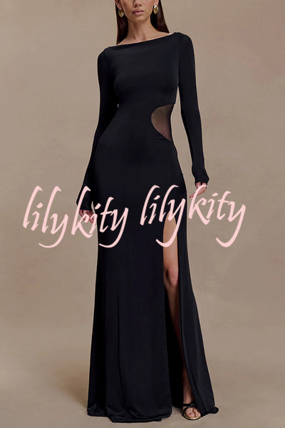 Fashion Long-sleeved Slim Sexy Hollow Slit Maxi Dress