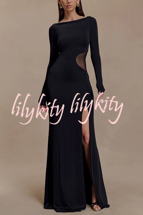 Fashion Long-sleeved Slim Sexy Hollow Slit Maxi Dress