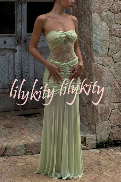 Fashion Lace Splicing Sexy Sleeveless Off-shoulder Slim Maxi Dress