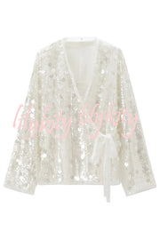 Fashion Sequined Casual Long-sleeved Tie Loose Coat