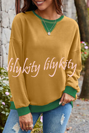 Fashionable Contrasting Color Loose Long-sleeved Casual Sweatshirt