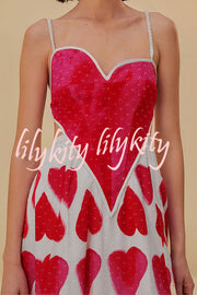 Full of Love Heart Shape Print Cutout Spaghetti Strap Backless Maxi Dress