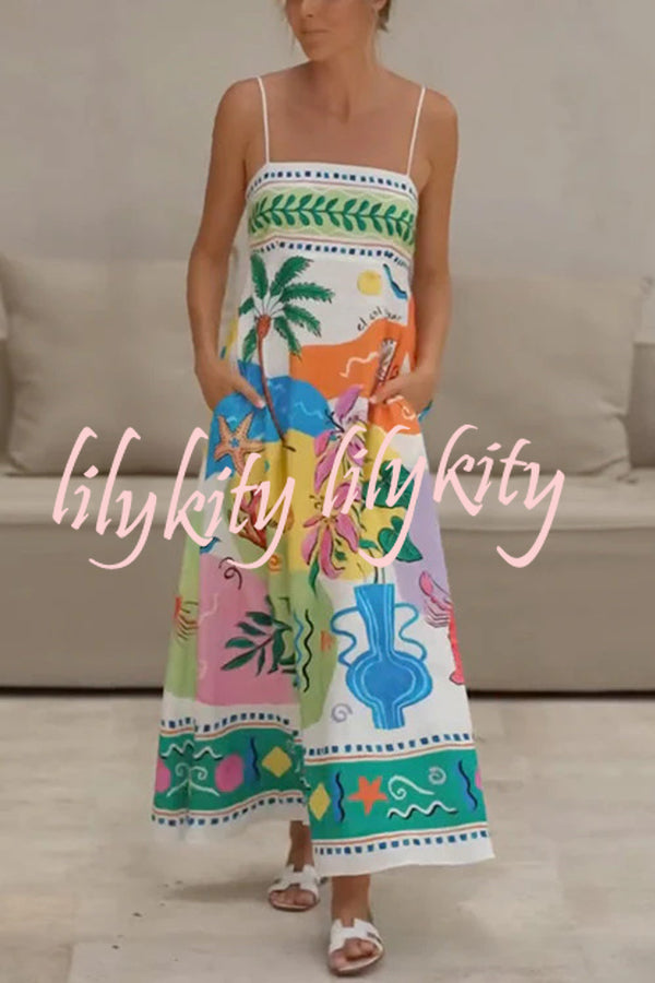 Unique Printed Strapless Sleeveless Resort Style Midi Dress