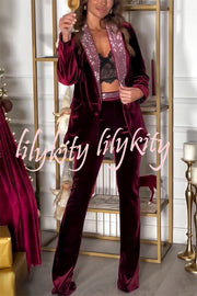 Cheer Tonight Velvet Glitter Lapel Button Up Long Sleeve Blazer