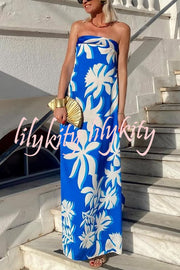 Fashion Vacation Satin Unique Print Off Shoulder Maxi Dress
