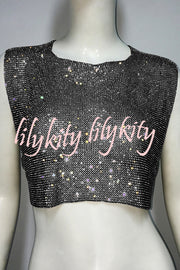 Sexy Metallic Rhinestone Backless Chain Vest