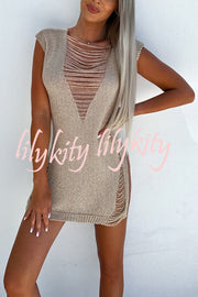 Liberty Island Hollow Out Knit Beach Mini Dress