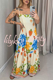 Floral Print Halter Back Loose Pocket Full Hem Maxi Dress