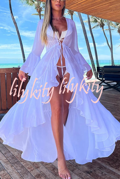 Fashionable Beach Semi-transparent Waist Cover-up Maxi Dress