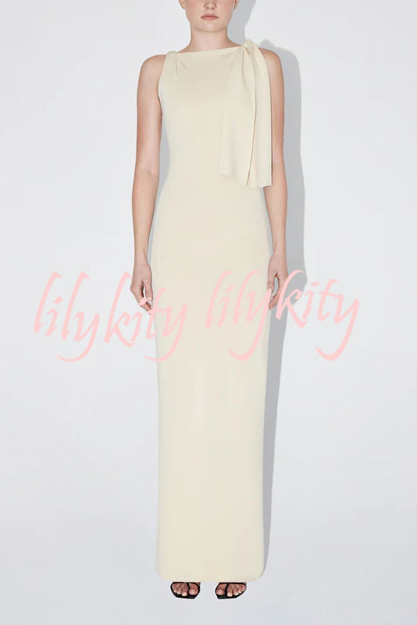 Buttery Soft Knotted Boat Neck Stretch Maxi Dress