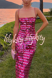 Sexy Sequined Halter-neck Backless Slim Fit Slit Midi Dress