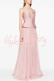 Fantasy Fairy Pleated Corset Chiffon Hem Strapless Maxi Dress