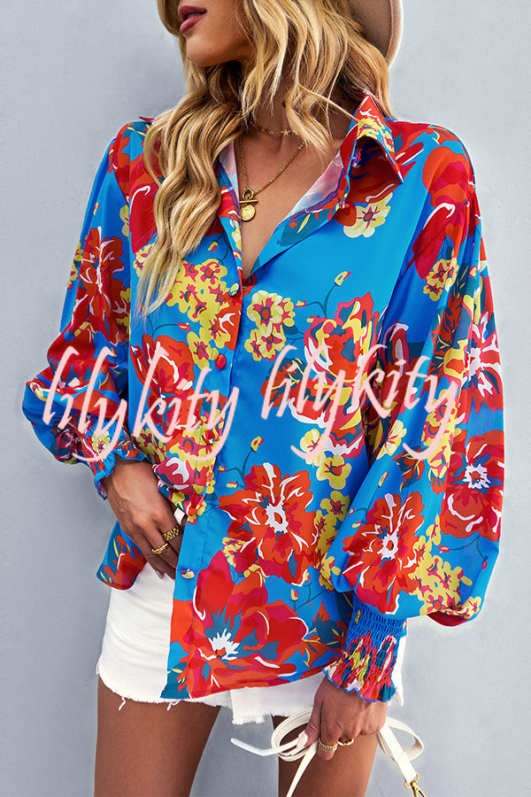 Contrast Unique Print Button Down Long Sleeved Shirt