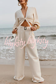 Lets Go Out Linen Blend Balloon Sleeve Wrap Tie-up Loose Top
