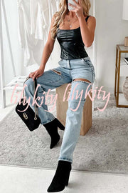 Blowing Your Mind Slit-Front Wide Leg Pocket Rhinestone Jeans