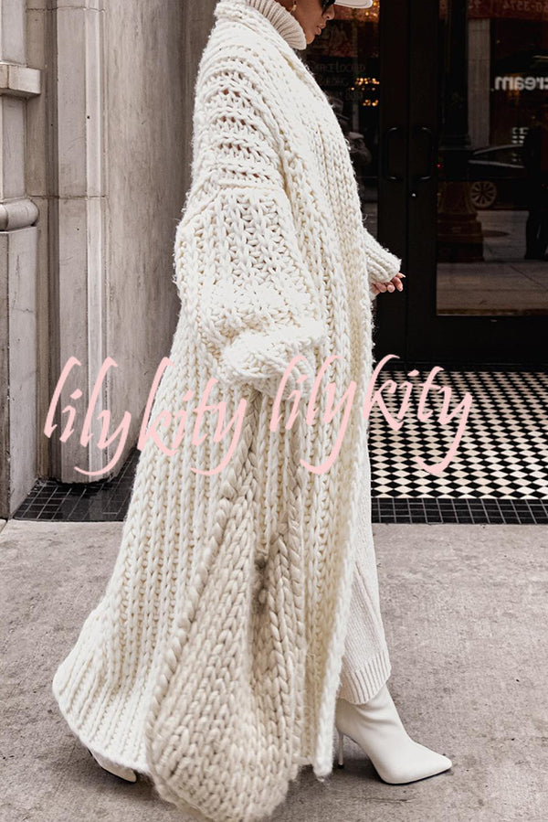 Embrace The Cold Solid Color Long Sleeve Knitted Loose Maxi Cardigan