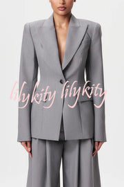 Power Girl Button Up Long Sleeve Removable Belt Lapel Blazer