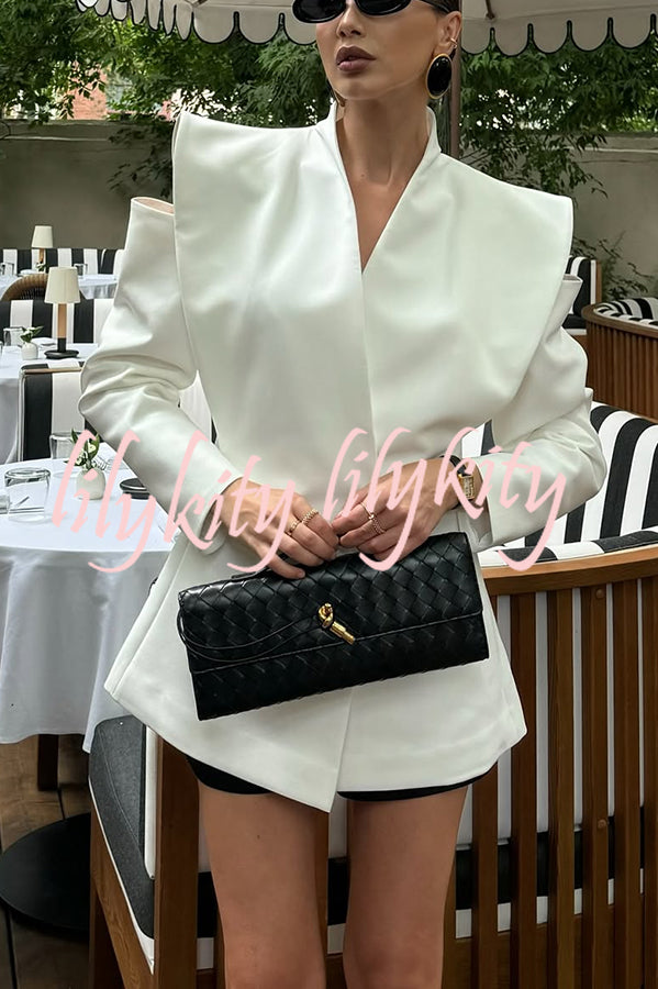 Fashionable Pioneer Stand V-neck Split Sleeve Loose Blazer