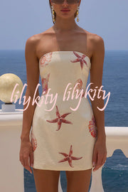 Beach Club Sequin Unique Print Strapless Stretch Mini Dress