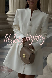 Solid Color Long-sleeved Slim-fit Button-down Casual Mini Dress