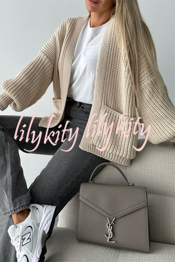 Solid Color V-neck Long-sleeved Casual Knitted Cardigan