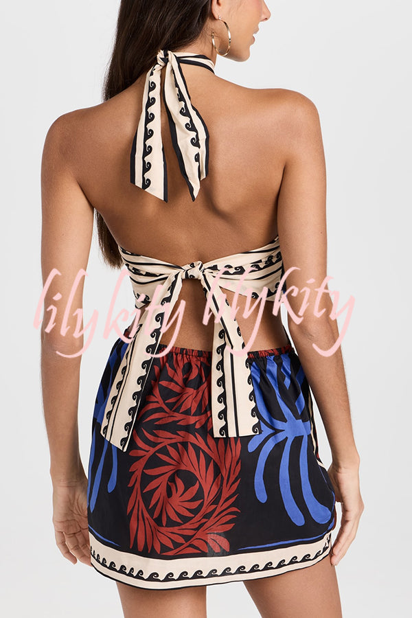 Unique Printed Sexy Halterneck Resort Beach Mini Dress