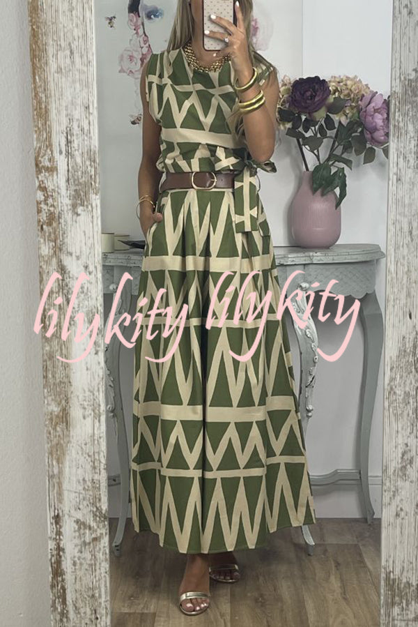 Unique Print Loose Pocket Holiday Maxi Skirt