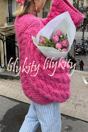 Solid Color Loose Round Neck Long Sleeve Casual Knitted Sweater