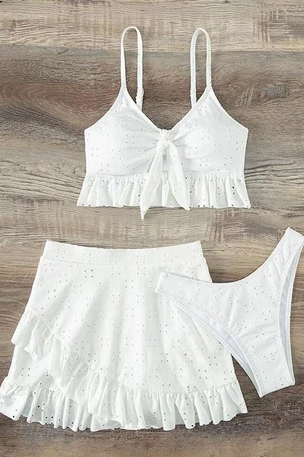 Hollow Patchwork Suspender Strap Three Pieces Swimsuit Set