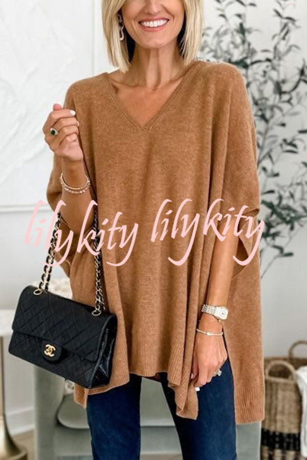 Super Comfortable and Versatile Knit Loose Poncho Sweater