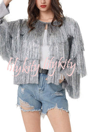 Start The Party Gold Foil Tassels Long Sleeve Jacket