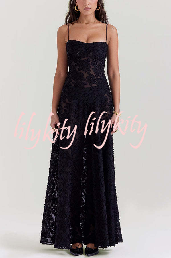 Fashion Sexy Suspenders See-through Holiday Slim Maxi Dress