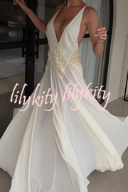 Venus By The Sea Tulle Lace Patchwork Backless Flowy Maxi Dress