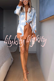 Lake Days Satin Colorblock Unique Print Tie-up Shirt Mini Dress