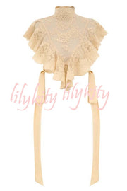 Salenia Lace Appliqué High Neck Side Tie-up Ruffle Cropped Top