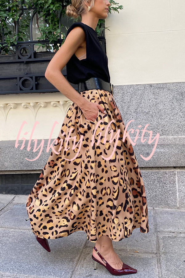 Stylish Leopard Print Elegant Large Hem Maxi Skirt