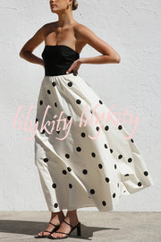 Polka Dot Print Off-shoulder Contrast Color Maxi Dress