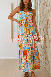 Radiant As Always Unique Print Front Tie-up Slip Maxi Dress