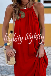 Summer Colors Elastic Neckline A-line Loose Maxi Dress